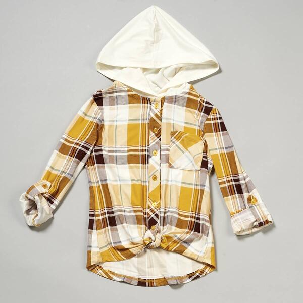 Girls &#40;7-16&#41; No Comment Hooded Button Down Top - Barath Plaid - image 