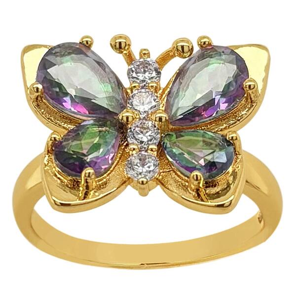 Marsala 14kt. Gold Plated Mystic CZ Butterfly Ring - image 