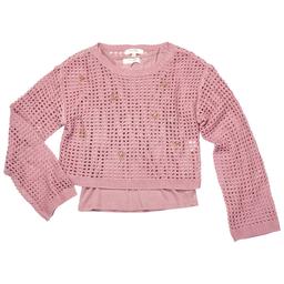 Girls (7-16) No Comment Long Sleeve Bow Charm 2Fer Top/Tank