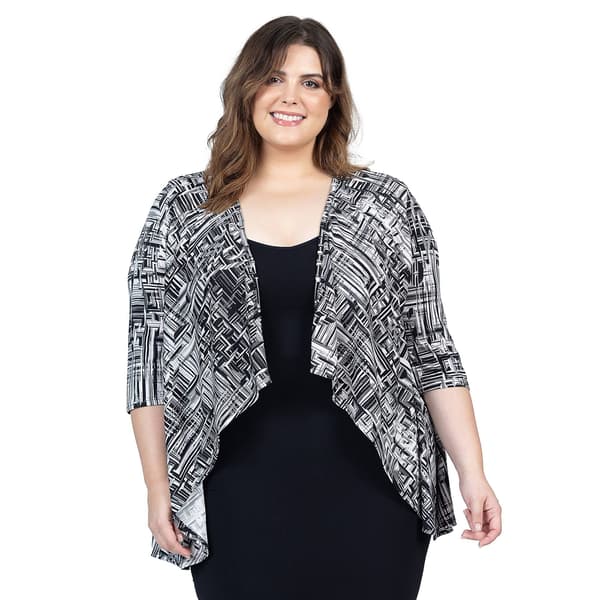 Plus Size 24/7 Comfort Apparel Geometric Open Cardigan