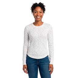 Juniors Pink Rose Floral Long Sleeve Thermal Hacci Top- Floral