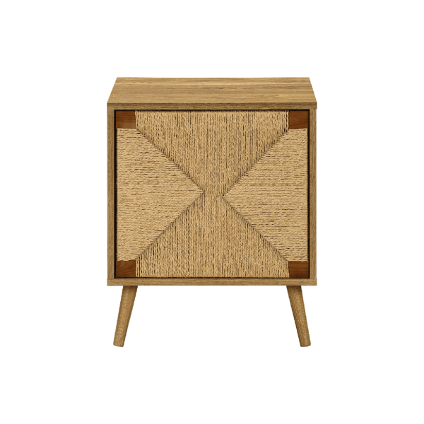 Monarch Specialties Light Walnut Seagrass-Look Accent Table