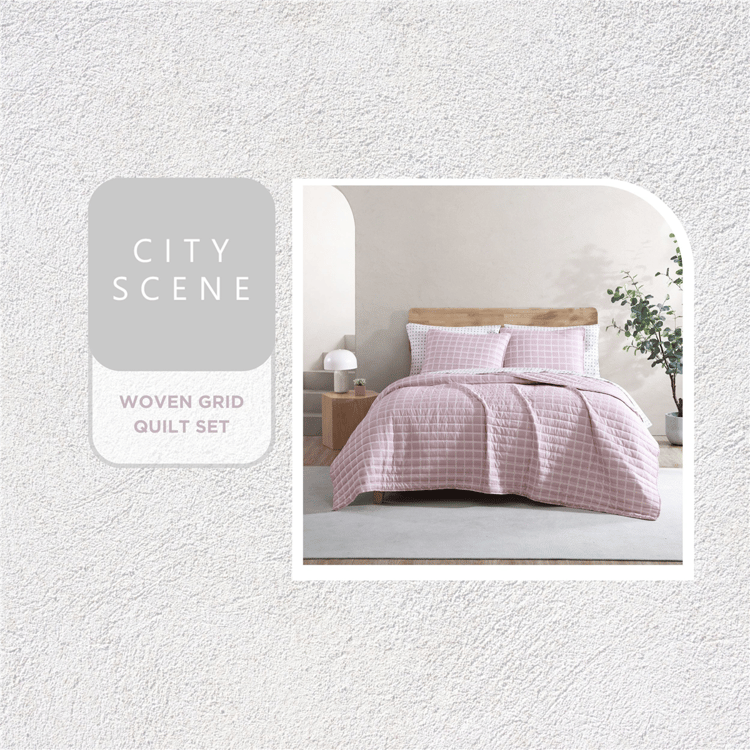 City Scene Woven Reversible Grid Microfiber Quilt Set