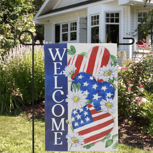 Northlight Stars and Stripes Hearts "Welcome" Garden Flag - image 