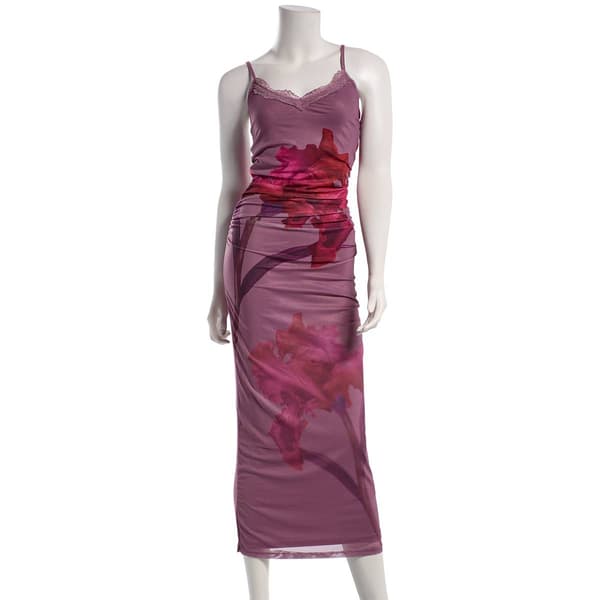 Juniors Madden Girl Floral Placement Lace Trim Midi Dress - image 