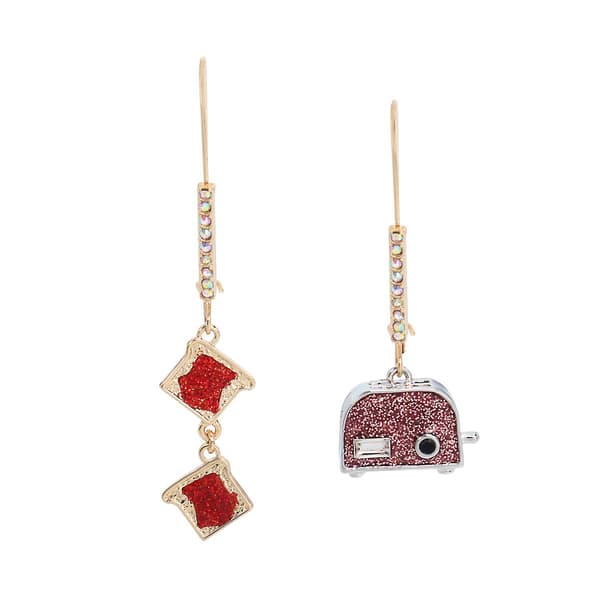 Betsey Johnson Pink Toaster w/ Toast Charms Dangle Earrings - image 
