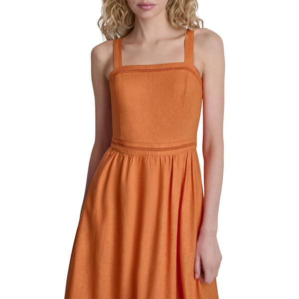 Womens DKNY Sleeveless Linen Blend Loop Lace Midi Dress