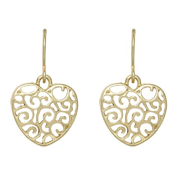 Freedom Nickel Free Gold Filigree Heart Drop Earrings - image 