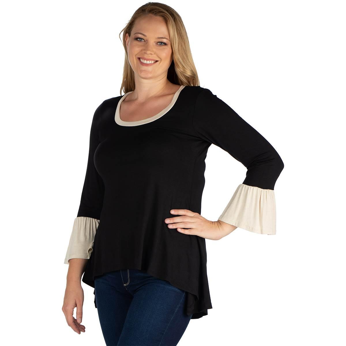Plus Size 24/7 Comfort Apparel Black & Beige High Low Tunic