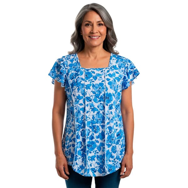 Womens Cocomo Cap Flutter Sleeve Floral Blouse