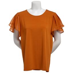 Womens Adrianna Papell Short Tulip Sleeve Solid Blouse