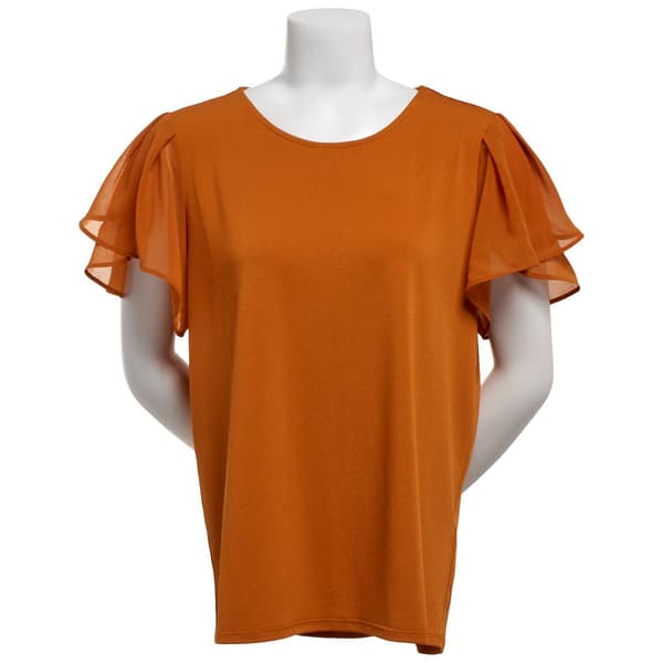 Womens Adrianna Papell Short Tulip Sleeve Solid Blouse - image 