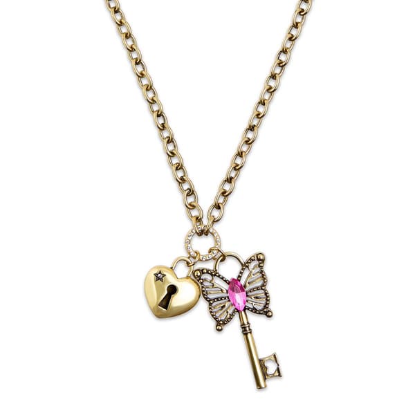 Betsey Johnson Boho Butterfly Key Charm Pendant Necklace