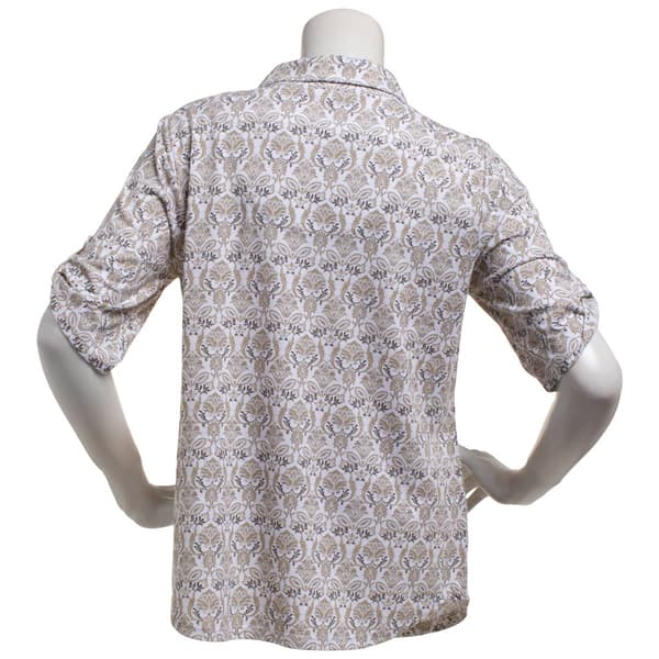 Plus Size Emily Daniels Elbow Sleeve Pocket Scroll Knit Blouse