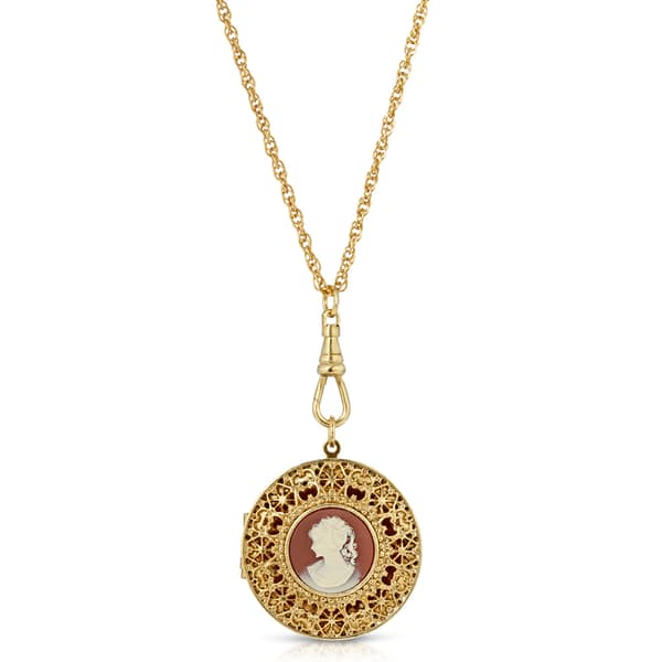 1928 14kt. Gold Dipped Carnelian Cameo Round Locket Necklace - image 