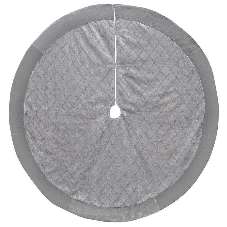 56in. Silver Velvet Tree Skirt with Silver Glitter Diamond Design