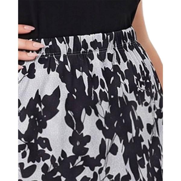 Plus Size NY Collection Pull On Black Floral Hacci Midi Skirt