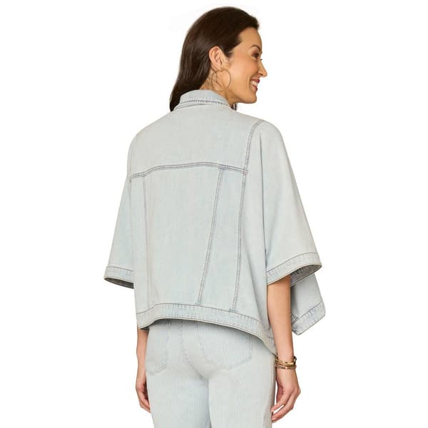 Womens Democracy Open Sleeve Capelet Denim Jacket