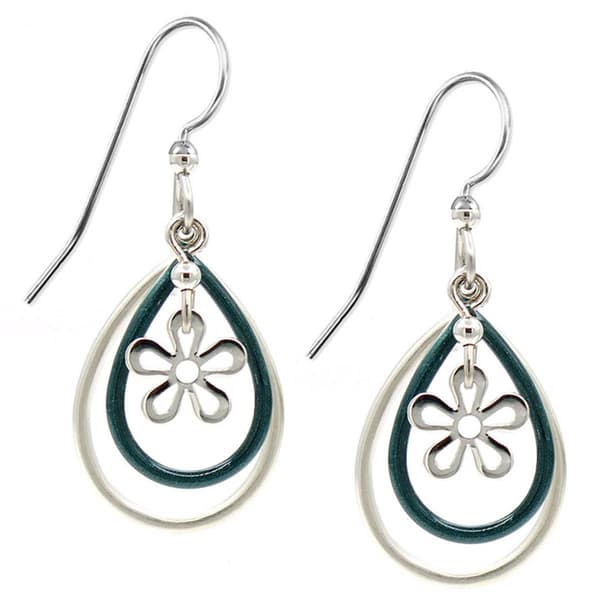 Silver Forest Silver-Tone Teal Teardrop Flower Earrings - image 