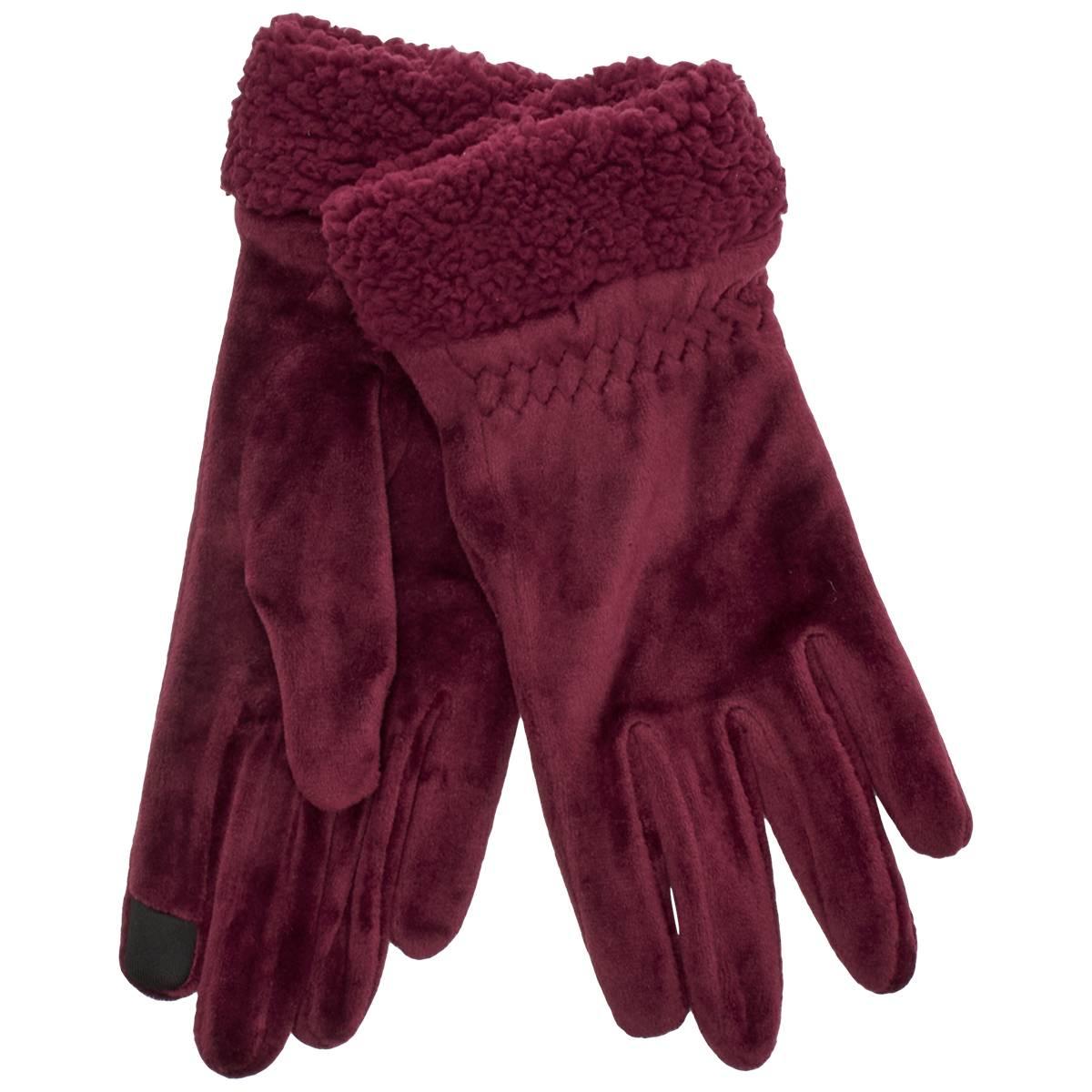 Womens Cuddl Duds Velour T-Screen Sherpa Gloves