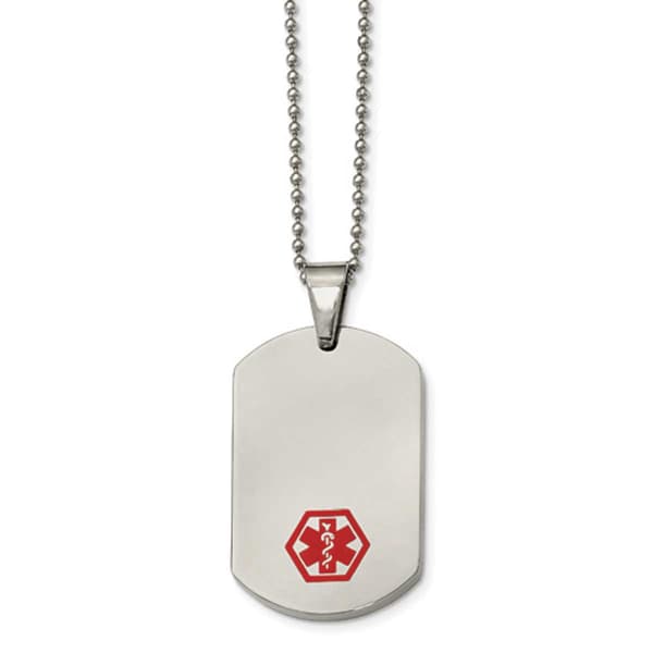 Mens Gentlemen's Classics&#40;tm&#41; Steel & Red Enamel Medical Necklace - image 