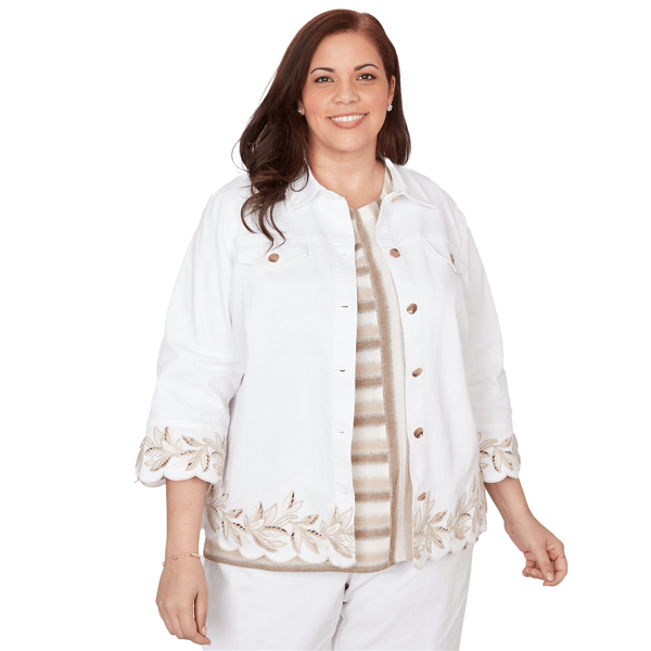Plus Size Alfred Dunner Natural Wonder Leaf Cutout Embroidered S