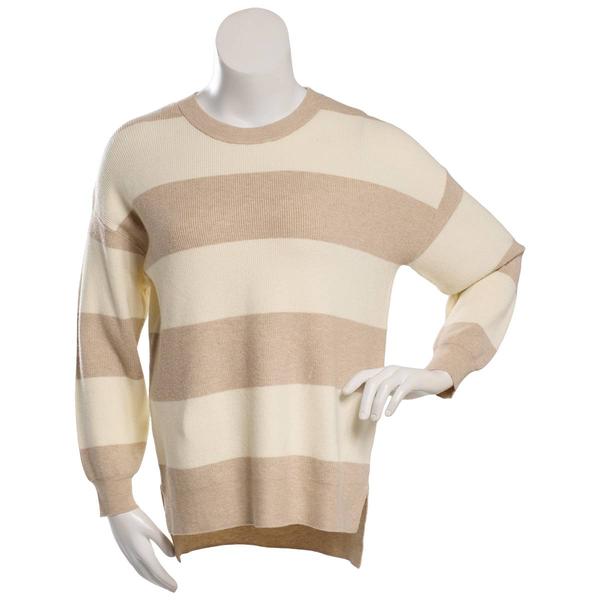 Juniors Pink Rose Shaker Stripe Side Slit Tunic Sweater - image 