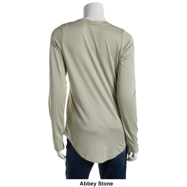 Juniors Poof! Long Sleeve Solid Crew Neck Shirttail Hem Tee