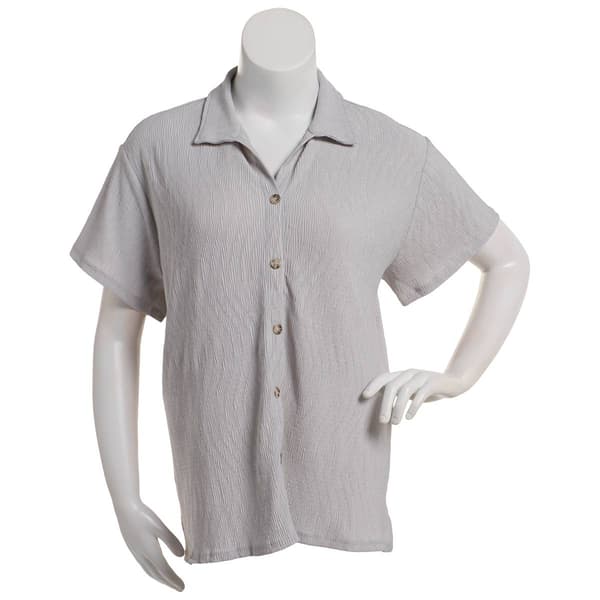 Plus Size One Step Up Textured Knit Button Front Blouse - image 