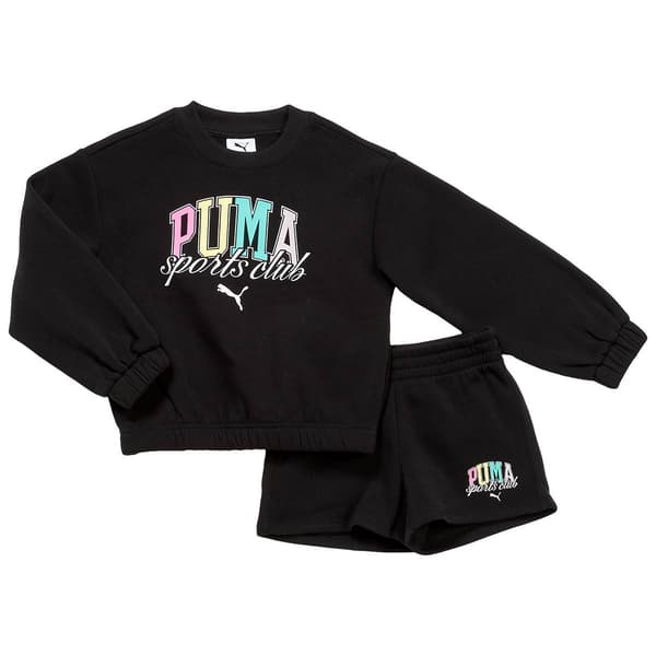Girls (4-6x) Puma(R) 2pc. Sports Club Sweatshirt & Short Set - image 