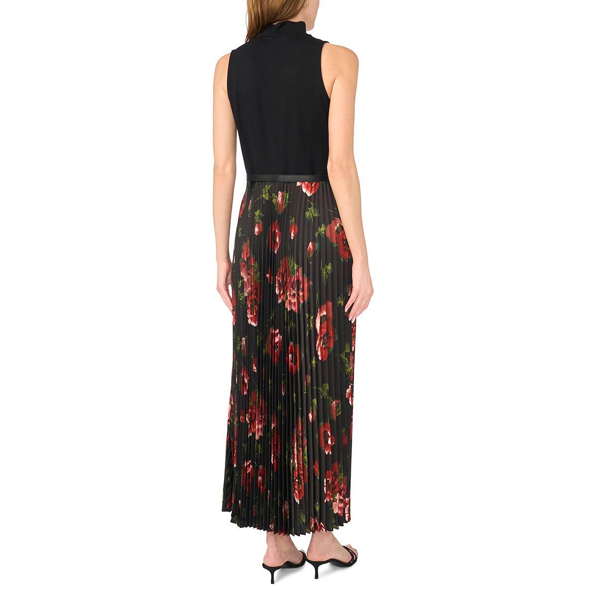 Womens Cece Sleeveless Mock Neck Floral Pleated Midi Dress