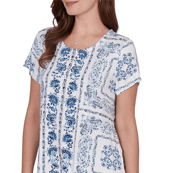 Petite Ruby Rd. French Riviera Short Sleeve Floral Blouse