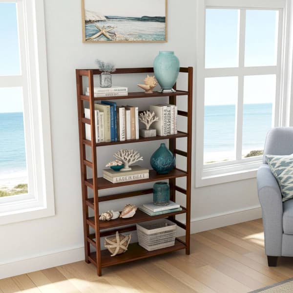 Casual Contemporary Living Solid Acacia 5 Tier Folding Bookcase