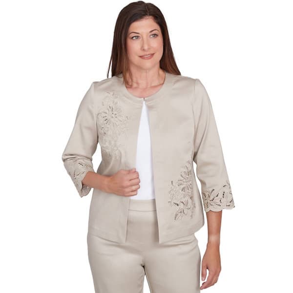 Petite Alfred Dunner Coming Up Roses Cut Out Floral Jacket