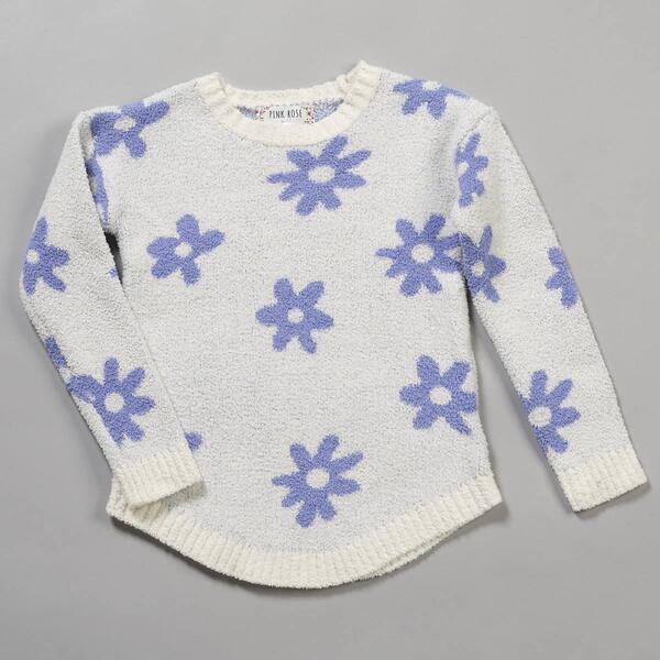 Girls &#40;7-14&#41; Pink Rose Teddy Shaker Jacquard Sweater - Peri Daisy - image 