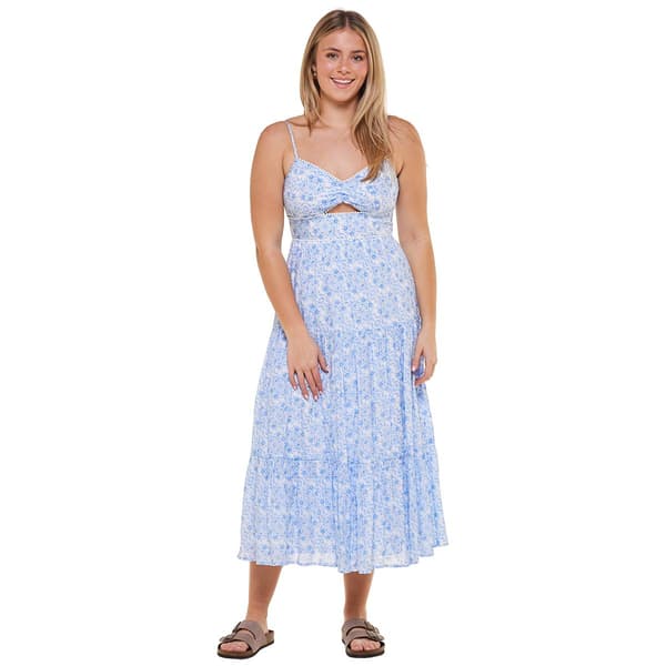 Juniors Trixxi Tile Print Gauze Keyhole Midi Slip Dress - image 
