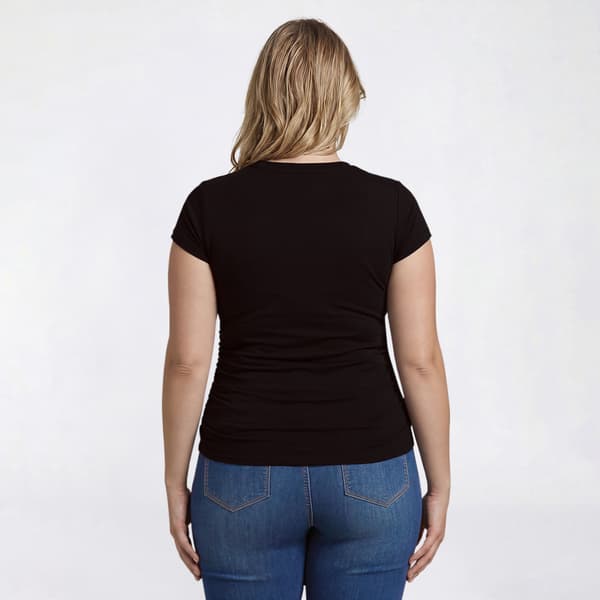 Juniors Plus Eye Candy Short Sleeve Crew Neck Tee w/ Side Ruching