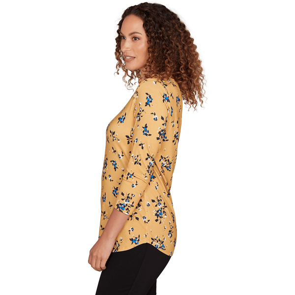 Womens Emaline Key Items 3/4 Sleeve Boat Neck Floral Tee