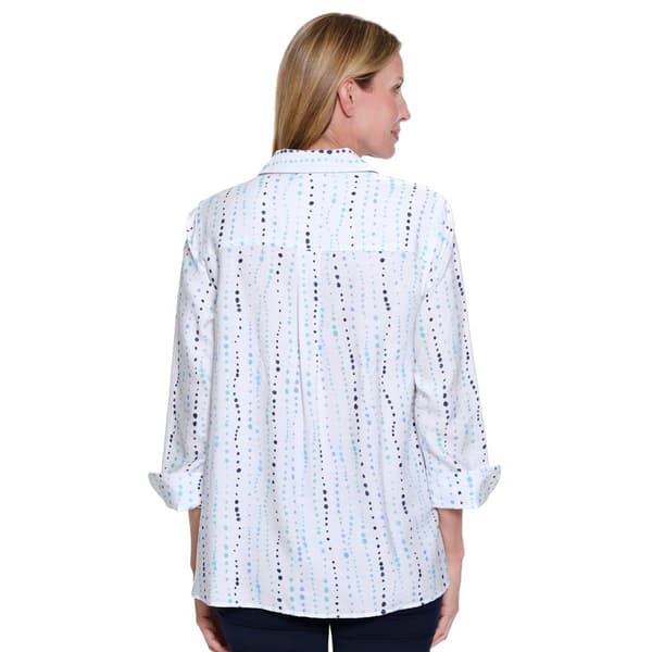 Petite Multiples 3/4 Sleeve Dot Stripe Casual Button Down