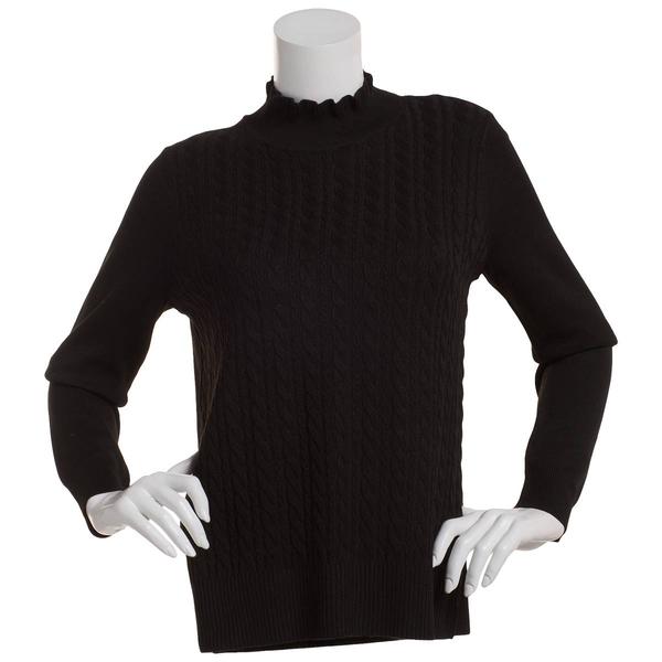 Womens Retrology Long Sleeve Cable Stitch Mock Neck Sweater - image 