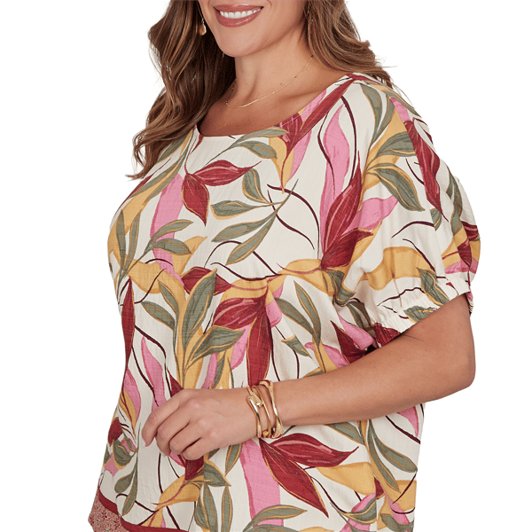 Plus Size Ruby Rd. Sedona Escape Short Sleeve Leaf Blouse