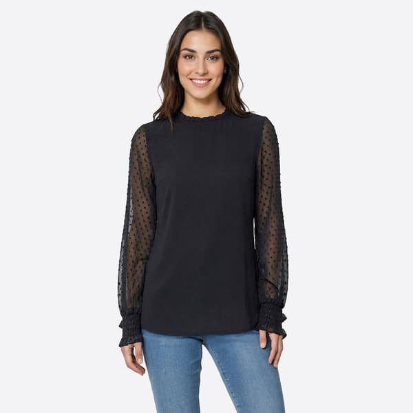 Womens Adrianna Papell Long Sleeve Clip Dot Ruffle Neck Blouse