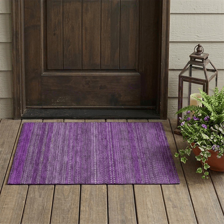 HomeRoots Eggplant Striped Non Skid Indoor Outdoor Accent Rug