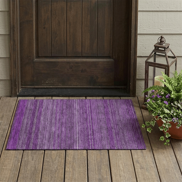 HomeRoots Eggplant Striped Non Skid Indoor Outdoor Accent Rug - image 