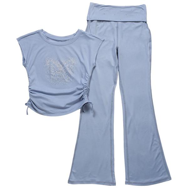 Girls (7-16) No Comment Rhinestone Butterfly Tee & Flare Leggings - image 