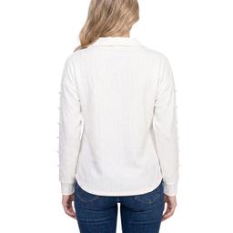 Womens NY Collection Long Sleeve Spread Collar Solid Sweater