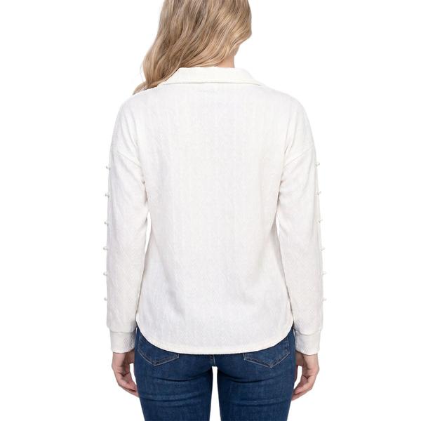 Womens NY Collection Long Sleeve Spread Collar Solid Sweater