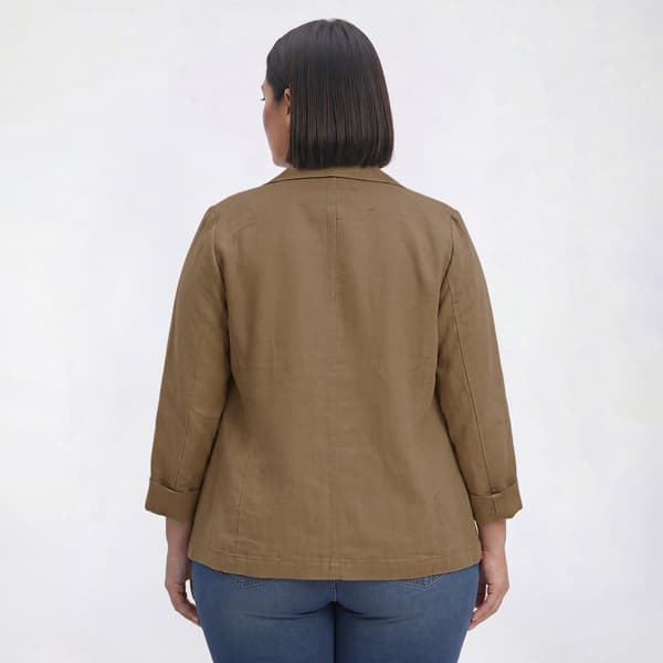 Plus Size Kasper Long Cuff Sleeve Open Front Linen Jacket