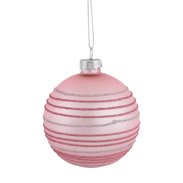 Northlight 4ct. Pink Striped Glass Christmas Ball Ornaments - image 