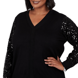Plus Size Emaline Lavender Revelry Sequin Sleeve V-Neck Sweater